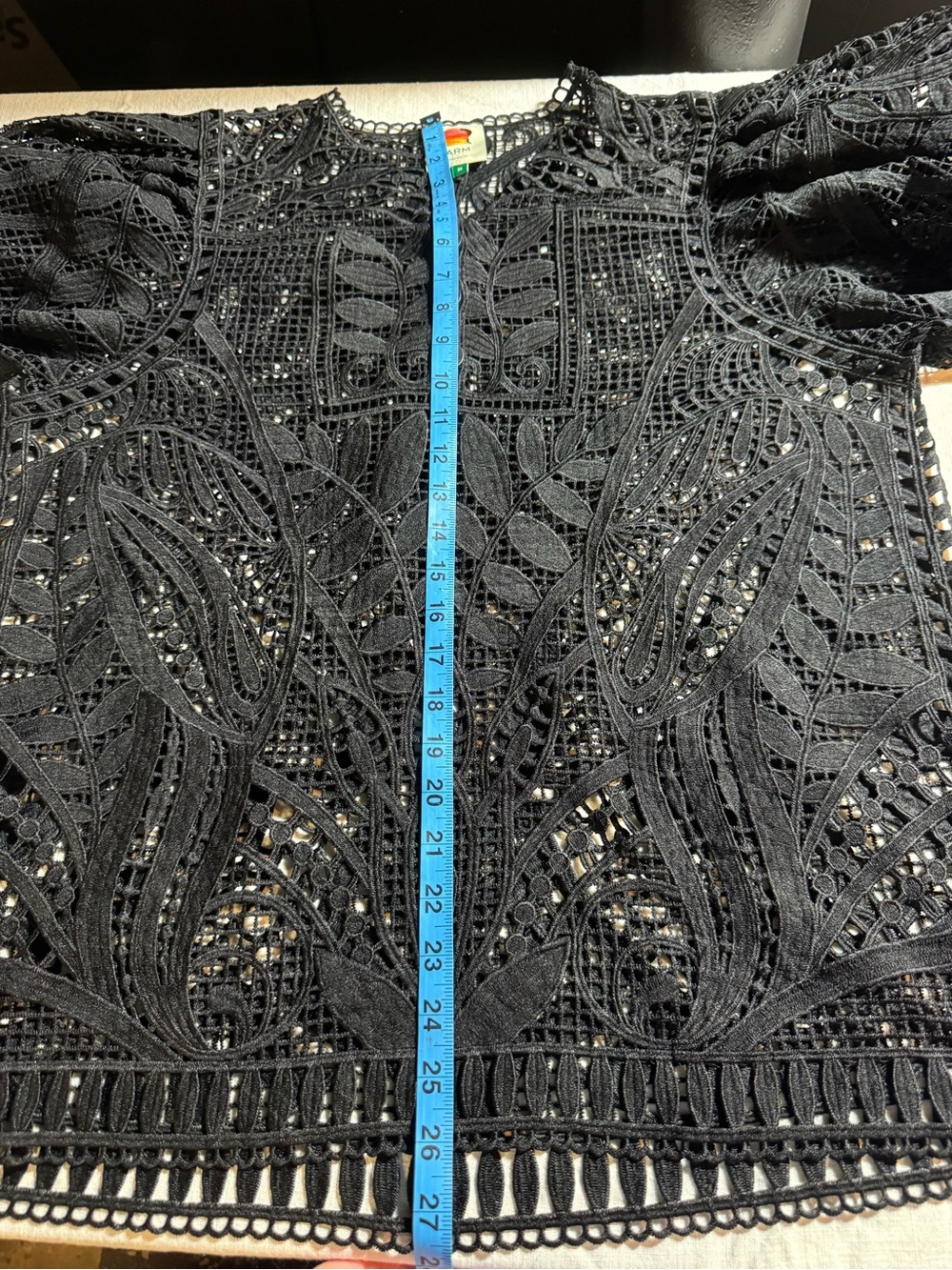 FARM Rio Black Guipure Lace Puff Sleeve Blouse Top Size M Sheer - Picture 11 of 11